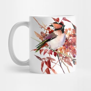 Waxwing Bird and Berries Mug